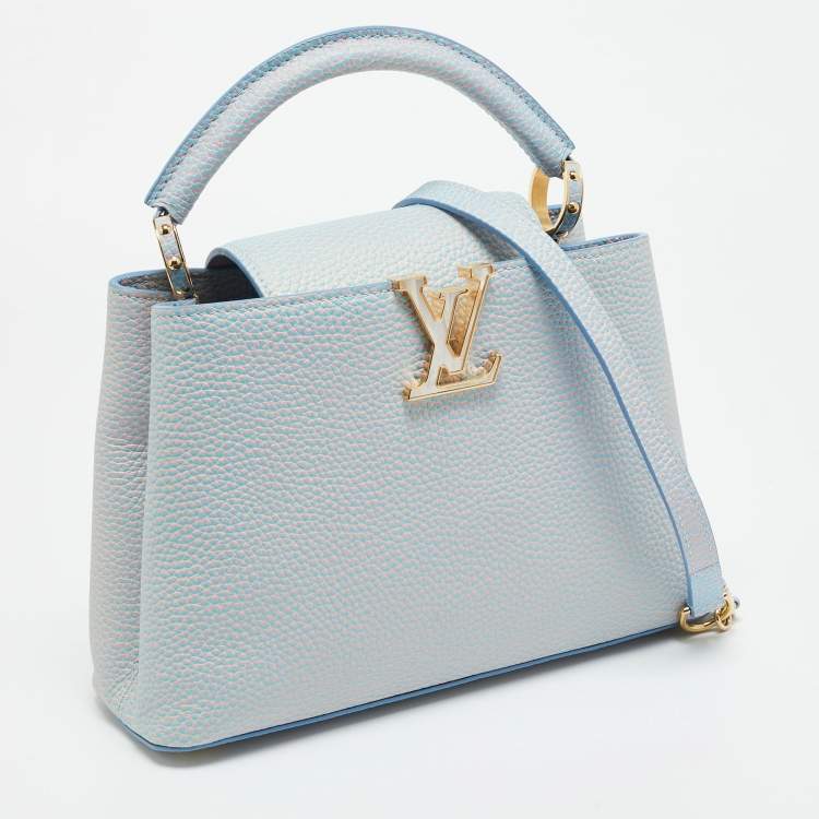 Pre Owned Louis Vuitton Capucines BB Blue Iridescent Taurillon Leather Top Handle Bag