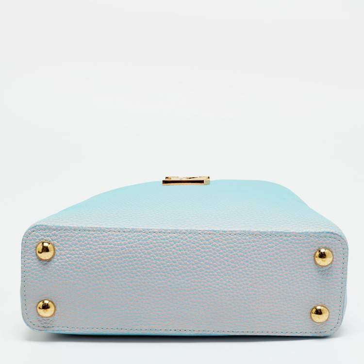 Pre Owned Louis Vuitton Capucines BB Blue Iridescent Taurillon Leather Top Handle Bag