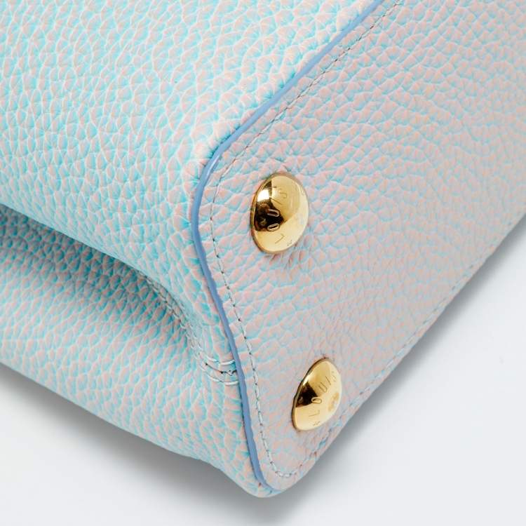 Pre Owned Louis Vuitton Capucines BB Blue Iridescent Taurillon Leather Top Handle Bag