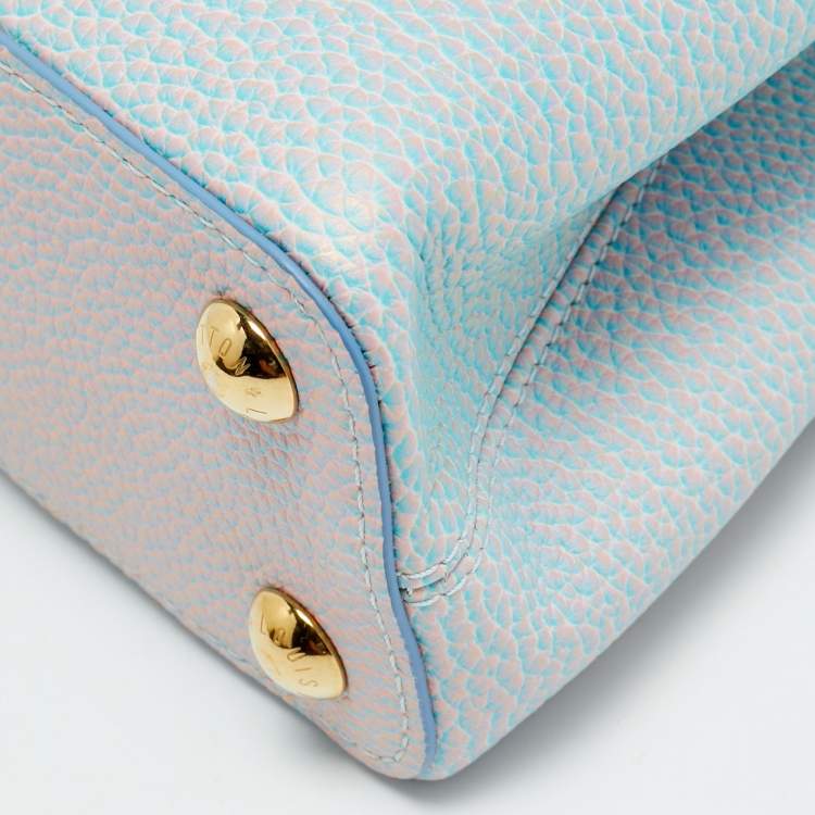 Pre Owned Louis Vuitton Capucines BB Blue Iridescent Taurillon Leather Top Handle Bag