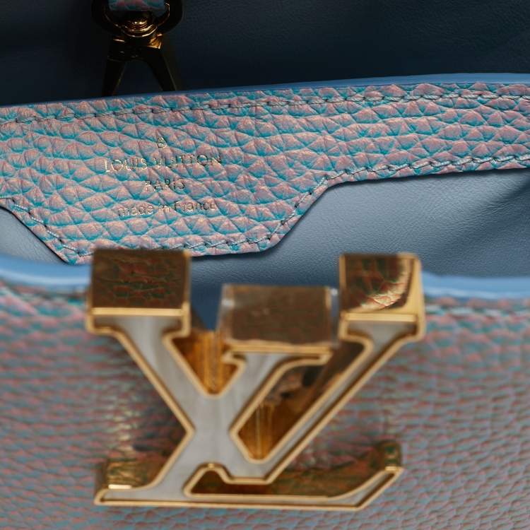 Pre Owned Louis Vuitton Capucines BB Blue Iridescent Taurillon Leather Top Handle Bag