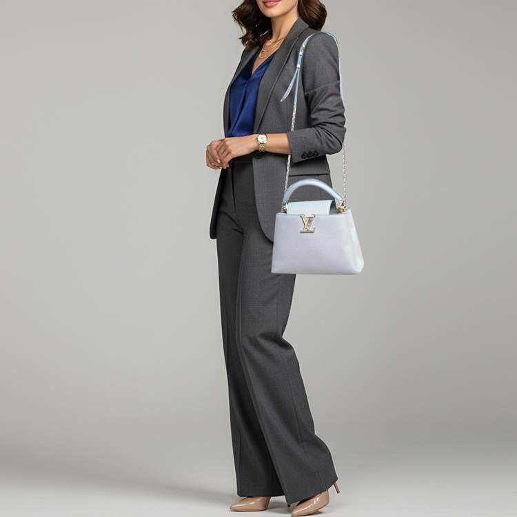 Pre Owned Louis Vuitton Capucines BB Blue Iridescent Taurillon Leather Top Handle Bag