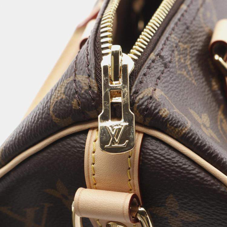 Pre Owned Louis Vuitton Speedy Bandouliere 25 Brown Monogram Canvas Leather Boston Bag