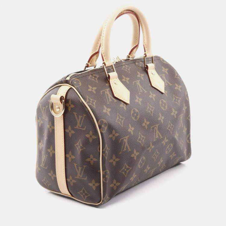 Pre Owned Louis Vuitton Speedy Bandouliere 25 Brown Monogram Canvas Leather Boston Bag