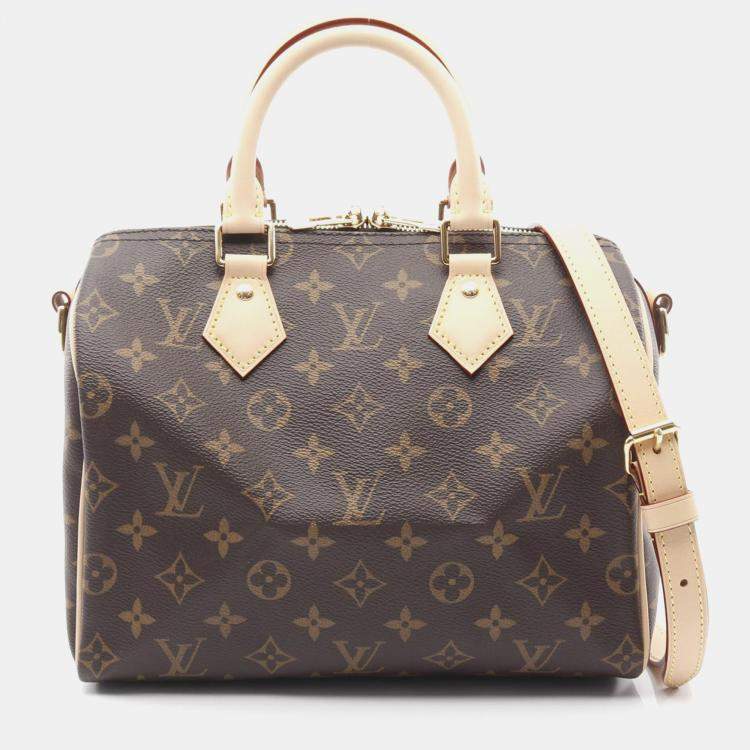 Pre Owned Louis Vuitton Speedy Bandouliere 25 Brown Monogram Canvas Leather Boston Bag