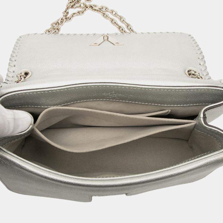 Pre Owned Louis Vuitton Silver Metallic Cuir Plume Ecume Very Chain Bag
