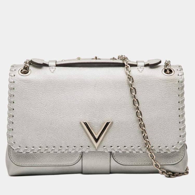 Pre Owned Louis Vuitton Silver Metallic Cuir Plume Ecume Very Chain Bag