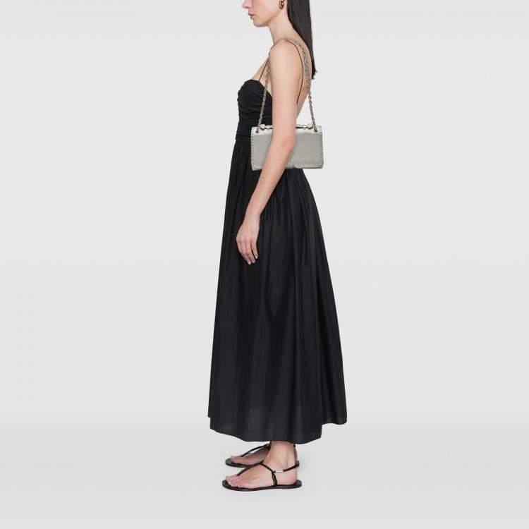 Pre Owned Louis Vuitton Silver Metallic Cuir Plume Ecume Very Chain Bag