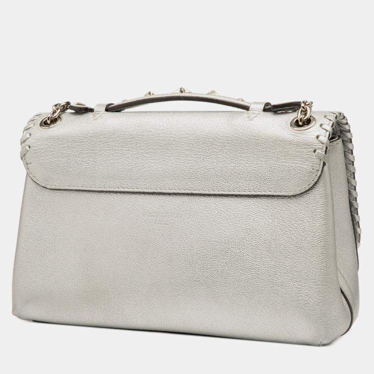 Pre Owned Louis Vuitton Silver Metallic Cuir Plume Ecume Very Chain Bag