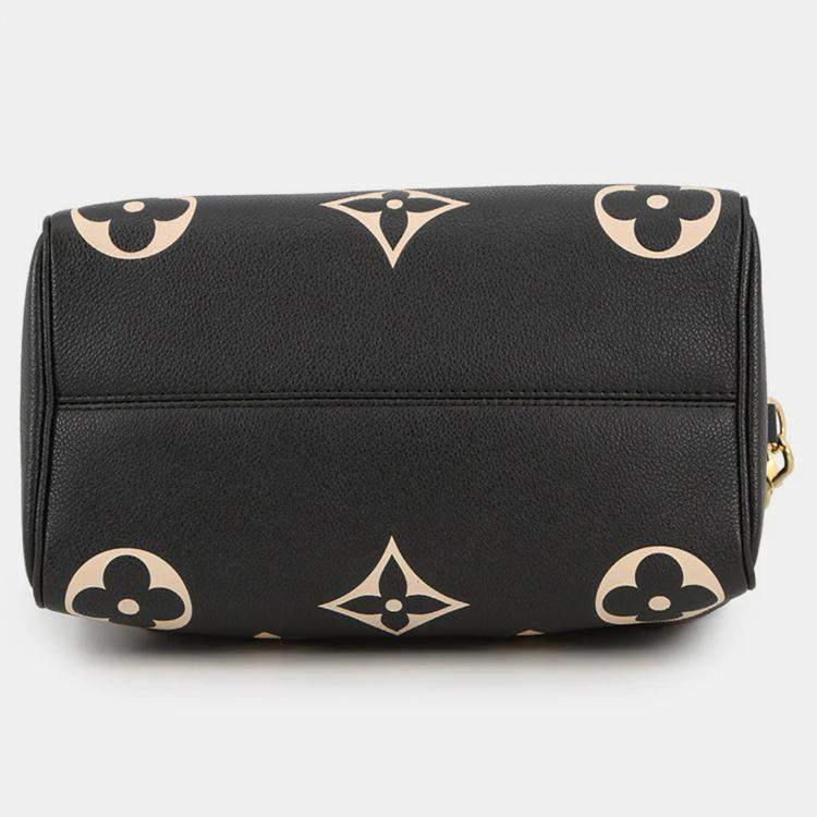 Pre Owned Louis Vuitton Speedy Bandouliere Black Bicolor Monogram Empreinte Leather Size 25