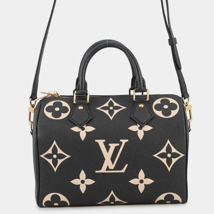 Pre Owned Louis Vuitton Speedy Bandouliere Black Bicolor Monogram Empreinte Leather Size 25