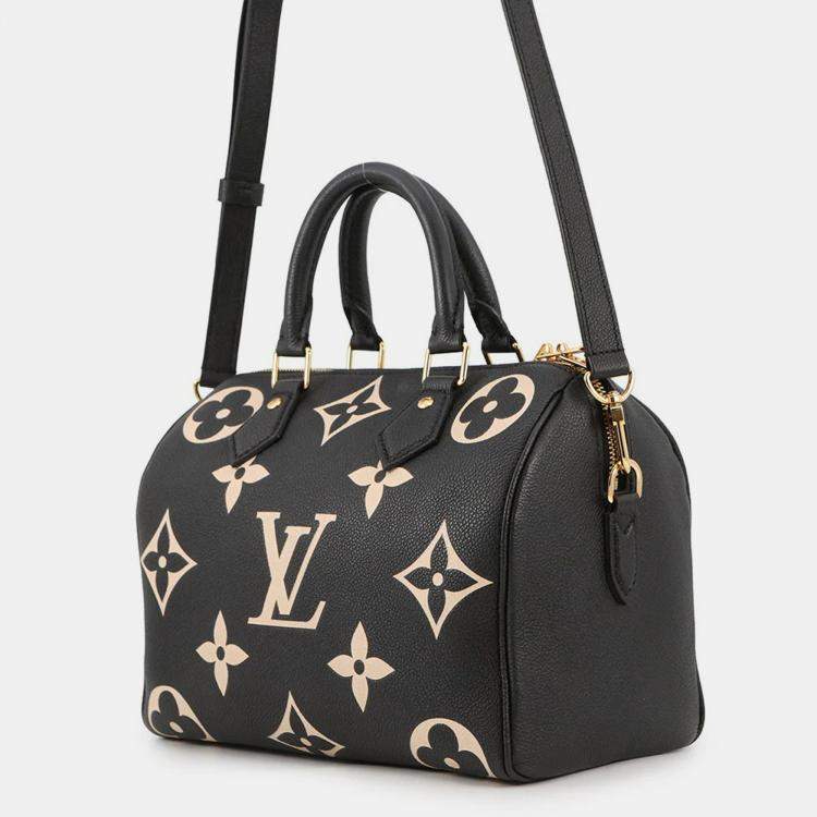 Pre Owned Louis Vuitton Speedy Bandouliere Black Bicolor Monogram Empreinte Leather Size 25