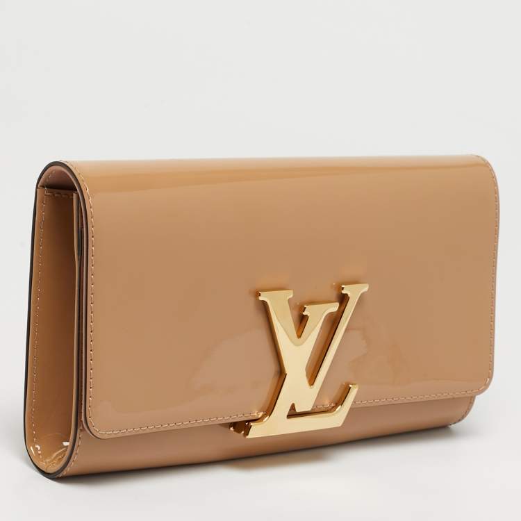 Pre Owned Louis Vuitton Louise Beige Patent Leather Clutch