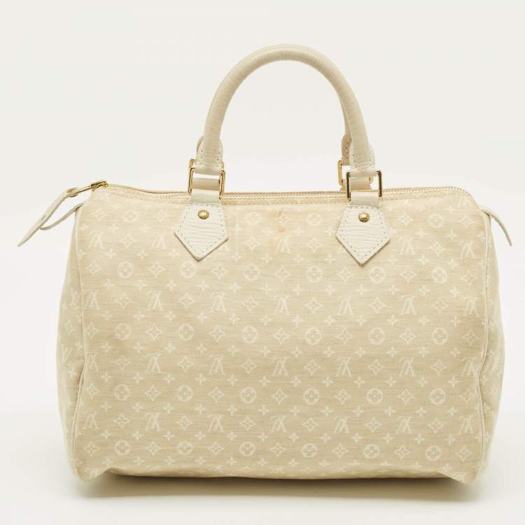 Pre Owned Louis Vuitton Speedy 30 Dune Monogram Mini Lin Canvas Bag