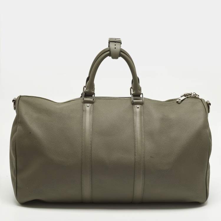 Pre Owned Louis Vuitton Keepall Bandoulière 50 Kaki Leather Bag