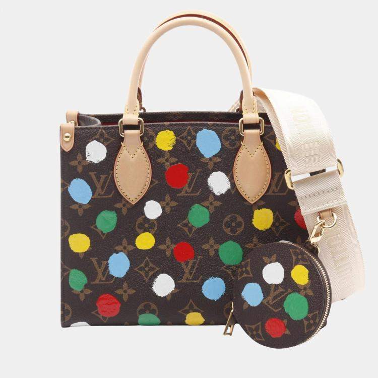 Pre Owned Louis Vuitton X Yayoi Kusama On The Go Pm Handbag Coated Canvas And Leather Monogram Brown Multicolor