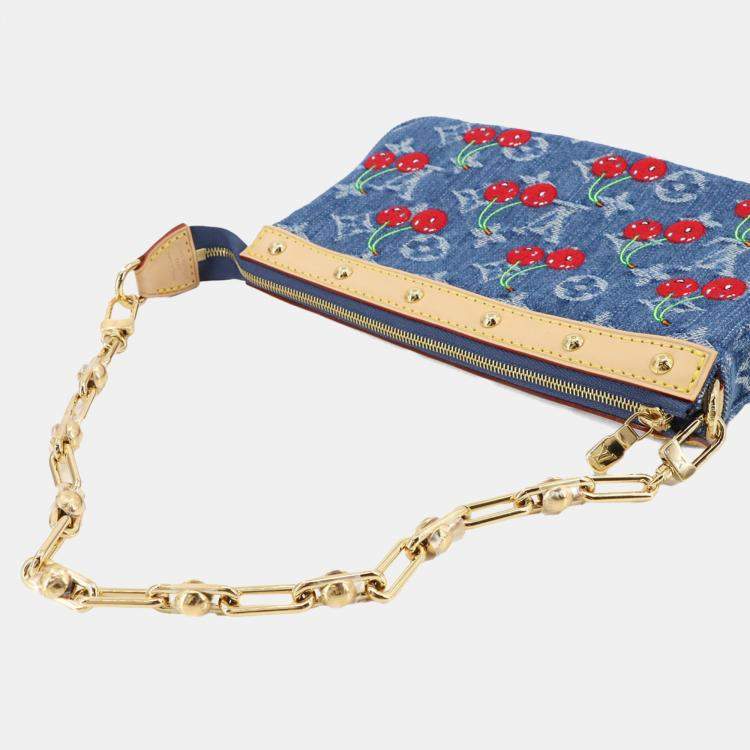 Pre Owned Louis Vuitton Lv X Tm Pochette Accessoires Hand Shoulder Bag Monogram Cherry Denim