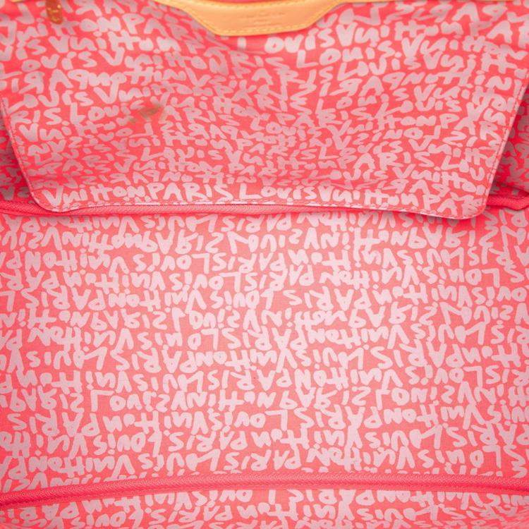 Pre Owned Louis Vuitton Monogram Graffiti Neverfull Gm Tote Bag/Shoulder Bag Fuchsia Pink Brown Leather