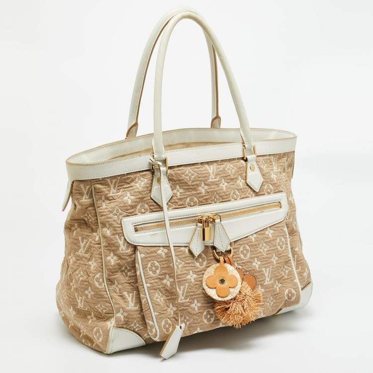 Pre Owned Louis Vuitton Sabbia Cabas GM Limited Edition White/Beige Canvas Bag