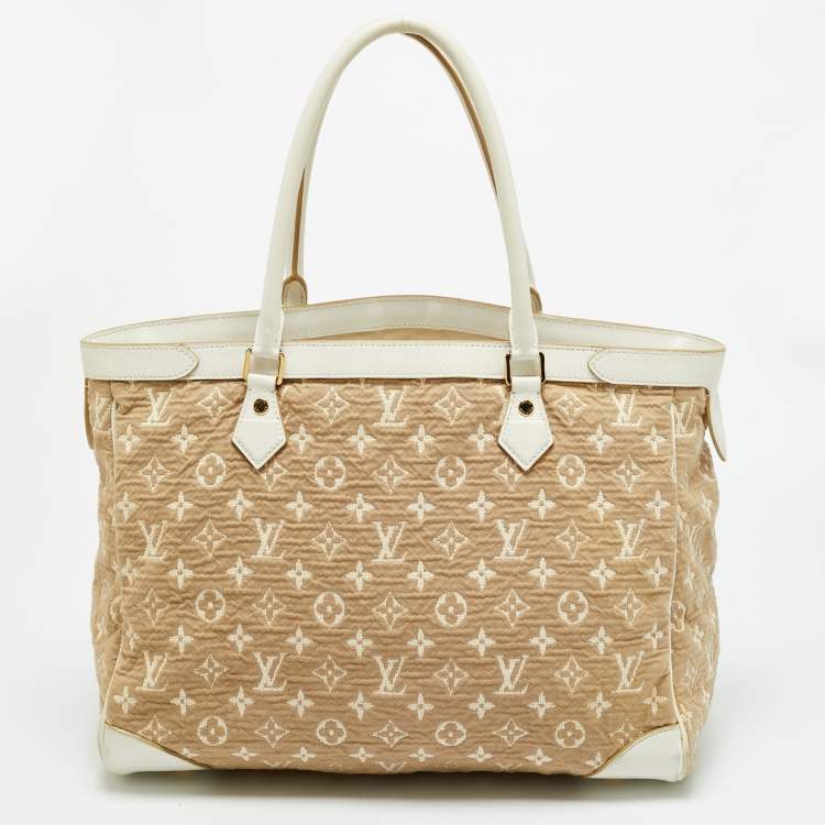 Pre Owned Louis Vuitton Sabbia Cabas GM Limited Edition White/Beige Canvas Bag