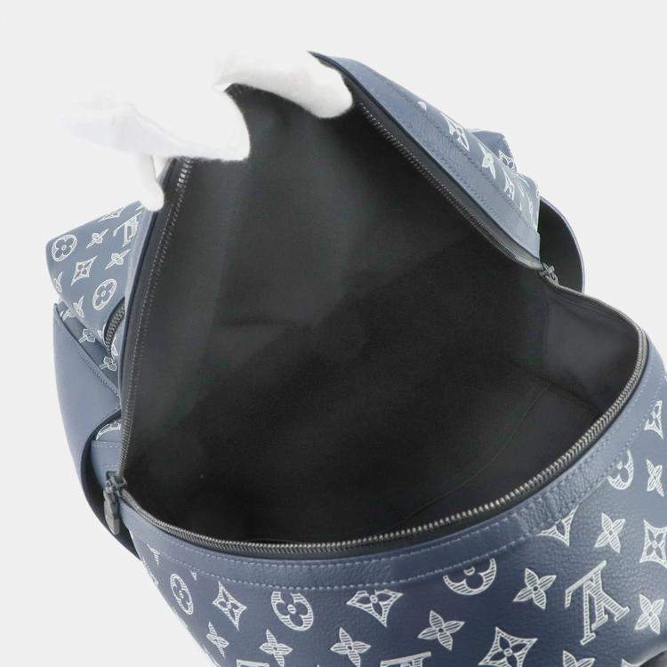 Pre Owned Louis Vuitton Monogram Shadow Discovery Backpack Pm Leather Navy Blue