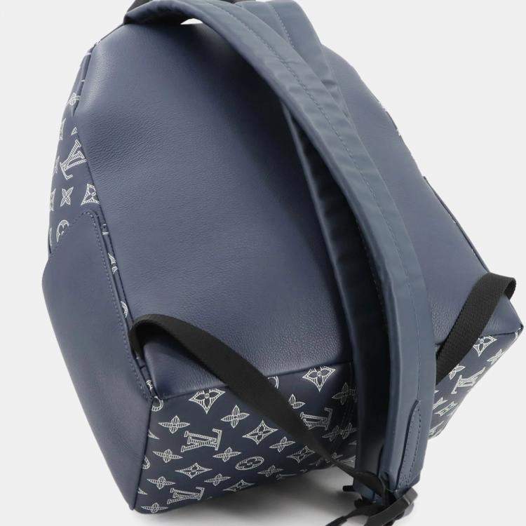 Pre Owned Louis Vuitton Monogram Shadow Discovery Backpack Pm Leather Navy Blue