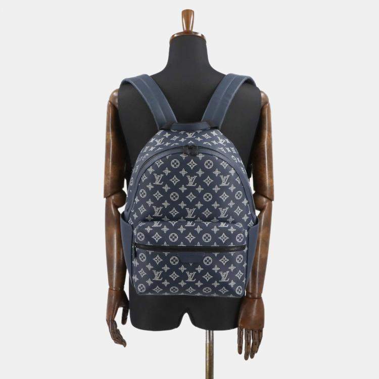 Pre Owned Louis Vuitton Monogram Shadow Discovery Backpack Pm Leather Navy Blue