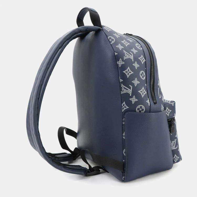 Pre Owned Louis Vuitton Monogram Shadow Discovery Backpack Pm Leather Navy Blue