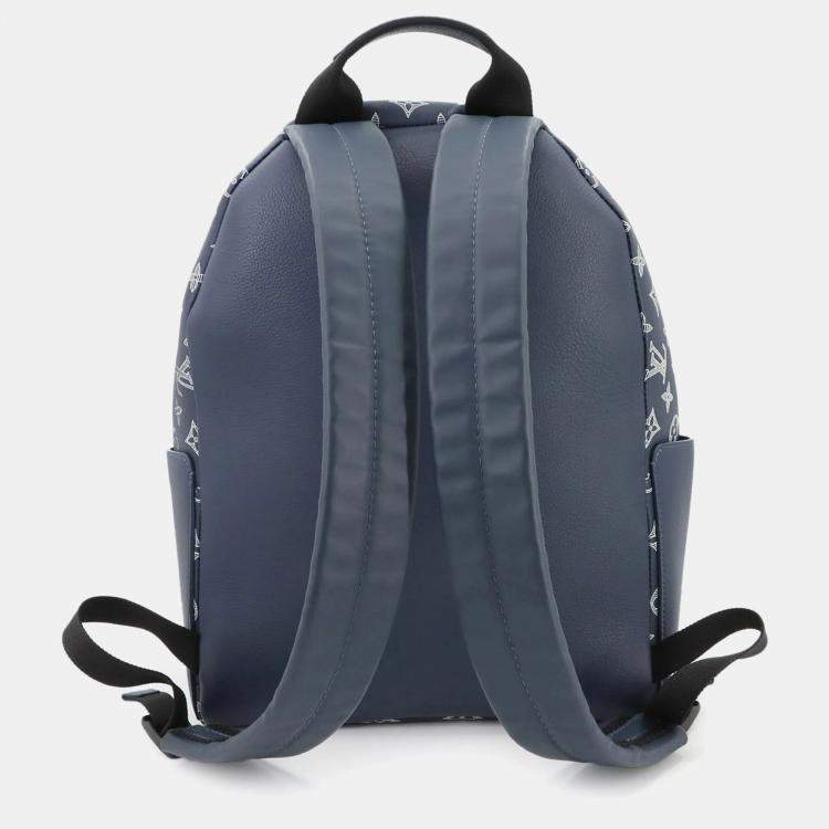 Pre Owned Louis Vuitton Monogram Shadow Discovery Backpack Pm Leather Navy Blue