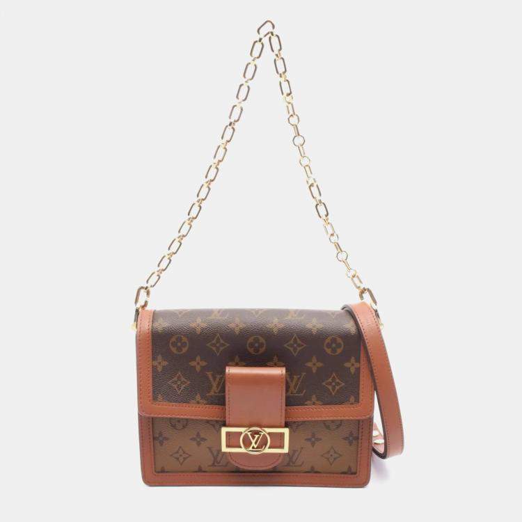 Pre Owned Louis Vuitton Dauphine Mm Shoulder Bag Pvc-Coated Canvas And Leather Monogram Reverse Brown
