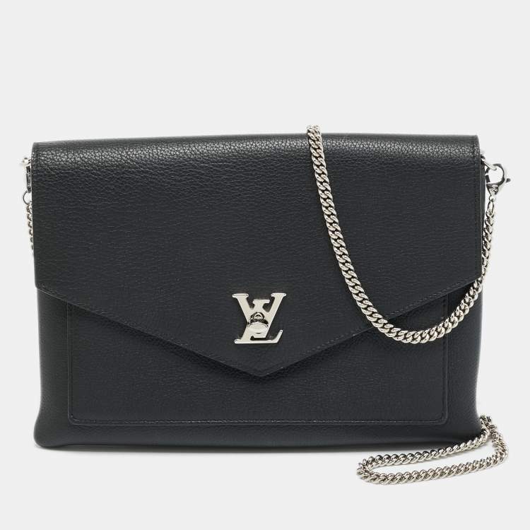 Pre Owned Louis Vuitton Mylockme Black Leather Chain Pochette