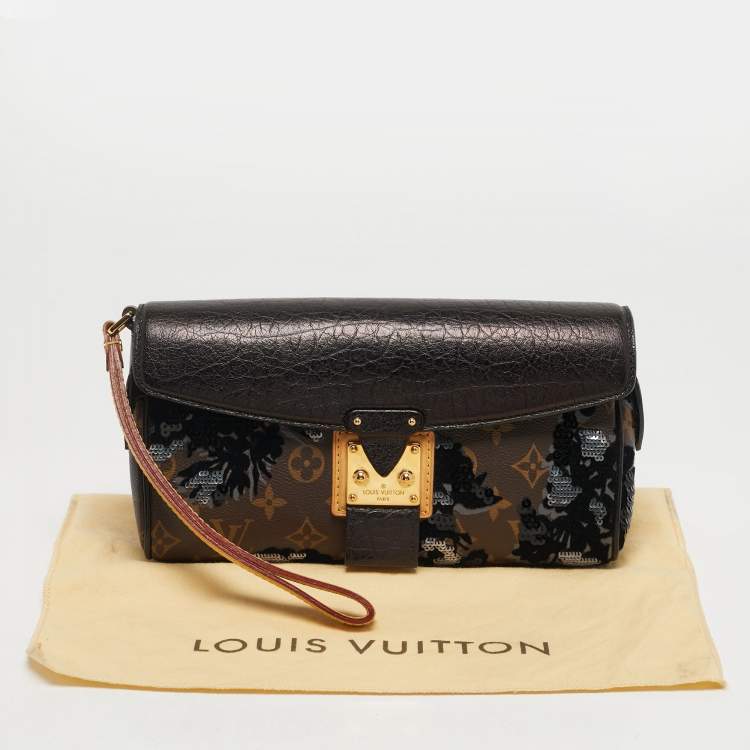 Pre Owned Louis Vuitton Fleur de Jais Manege Black/Monogram Canvas and Leather Limited Edition Clutch
