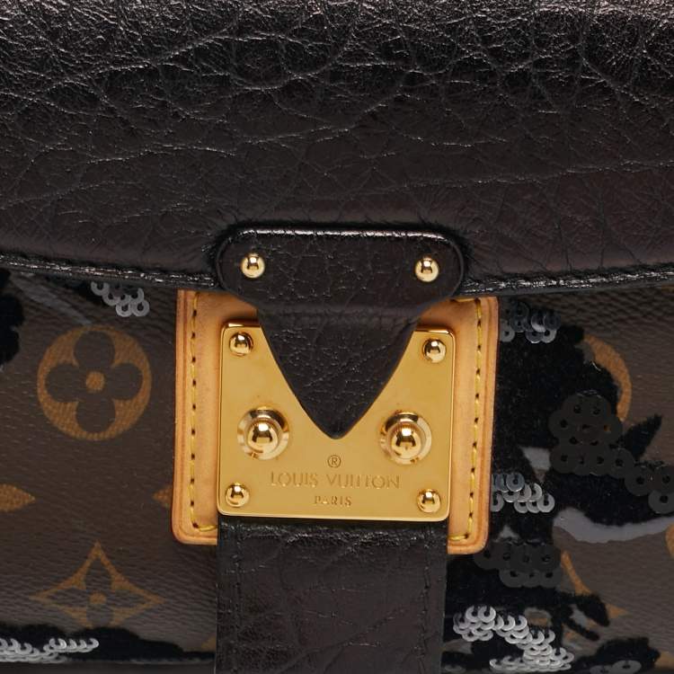 Pre Owned Louis Vuitton Fleur de Jais Manege Black/Monogram Canvas and Leather Limited Edition Clutch