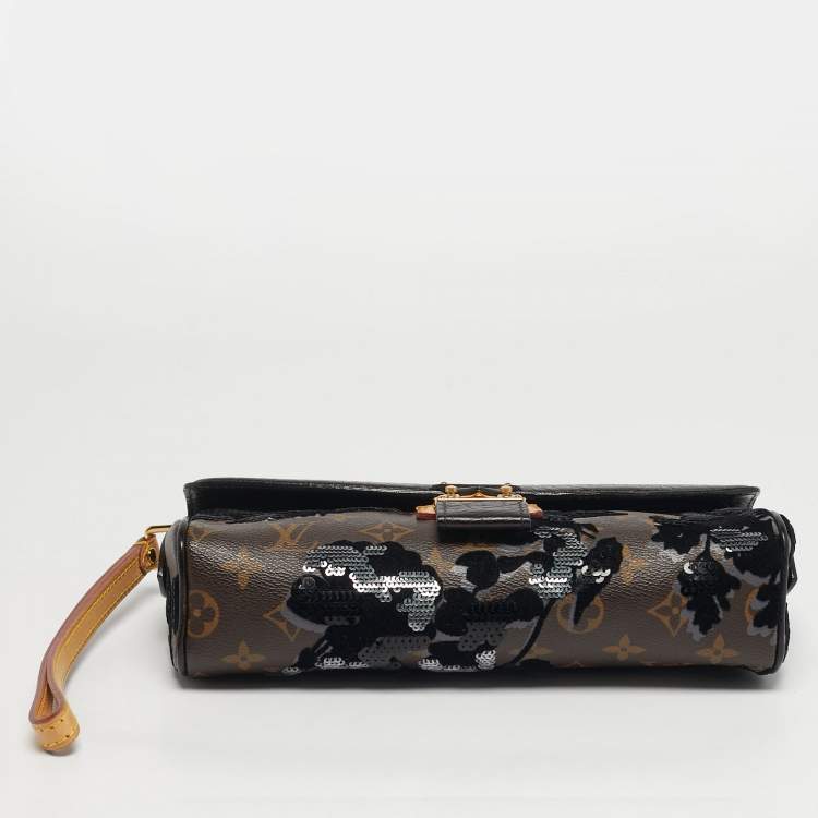 Pre Owned Louis Vuitton Fleur de Jais Manege Black/Monogram Canvas and Leather Limited Edition Clutch