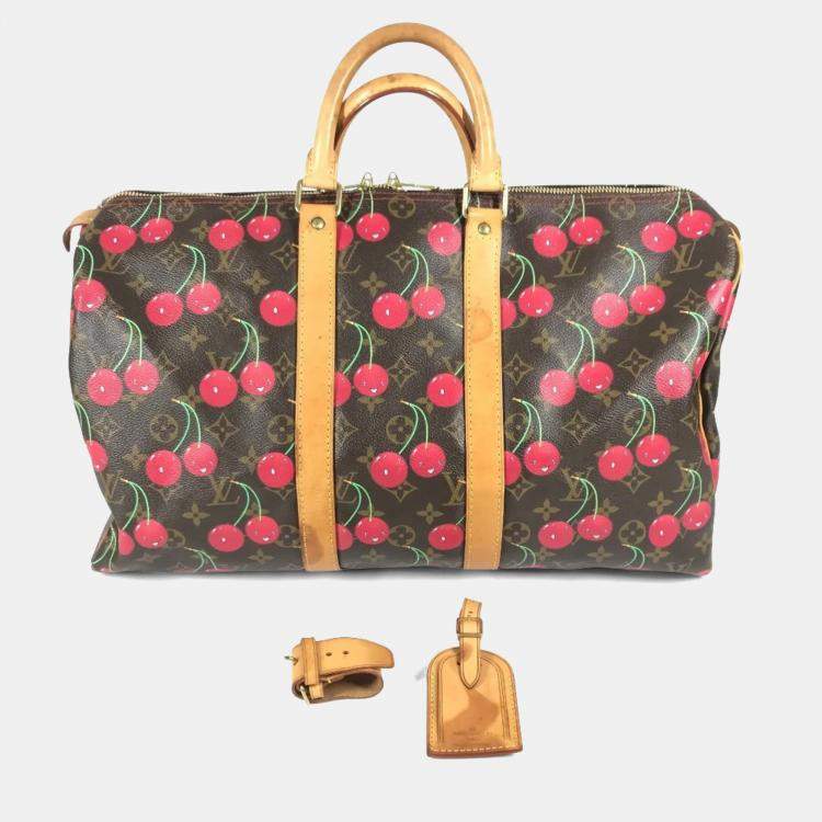 Pre Owned Louis Vuitton Monogram Cherry Keepall 45 By Takashi Murakami A Travel Bag Canvas Brown