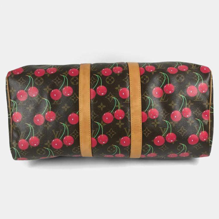 Pre Owned Louis Vuitton Monogram Cherry Keepall 45 By Takashi Murakami A Travel Bag Canvas Brown