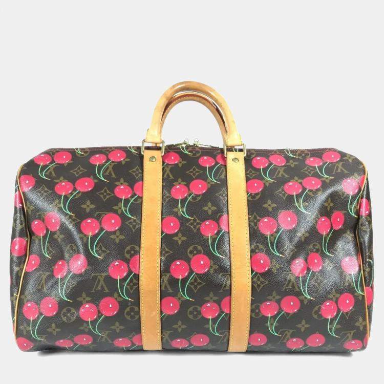 Pre Owned Louis Vuitton Monogram Cherry Keepall 45 By Takashi Murakami A Travel Bag Canvas Brown