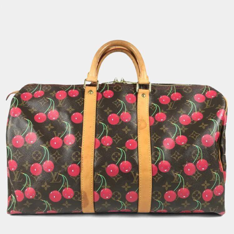 Pre Owned Louis Vuitton Monogram Cherry Keepall 45 By Takashi Murakami A Travel Bag Canvas Brown