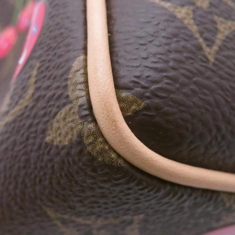Pre Owned Louis Vuitton Takashi Murakami Monogram Cherry Speedy Bandouliere 20 Brown Red Monogram Canvas Top Handle Bag