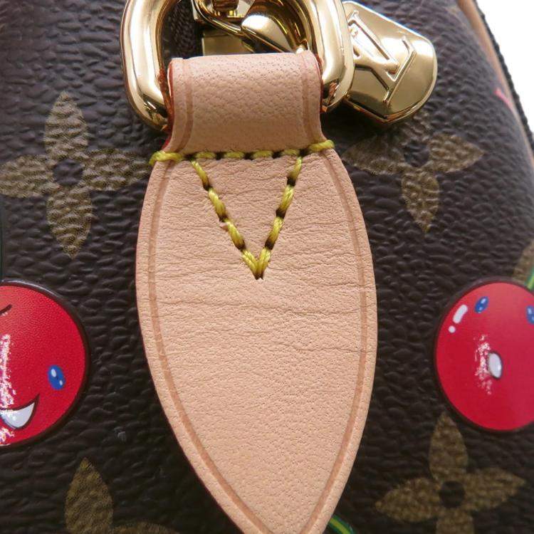 Pre Owned Louis Vuitton Takashi Murakami Monogram Cherry Speedy Bandouliere 20 Brown Red Monogram Canvas Top Handle Bag