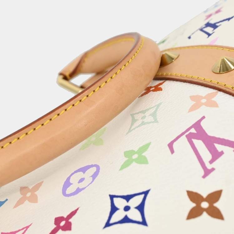 Pre Owned Louis Vuitton Monogram Multicolor Keepall 45 White Canvas Duffel Bag