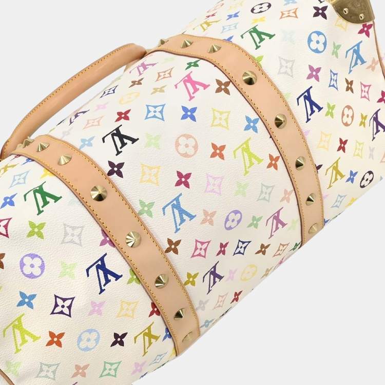 Pre Owned Louis Vuitton Monogram Multicolor Keepall 45 White Canvas Duffel Bag