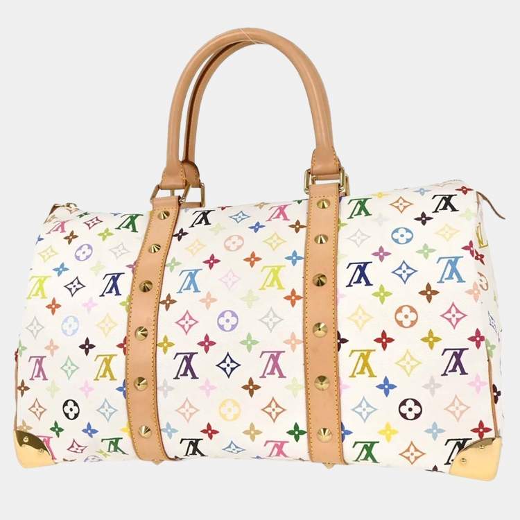 Pre Owned Louis Vuitton Monogram Multicolor Keepall 45 White Canvas Duffel Bag