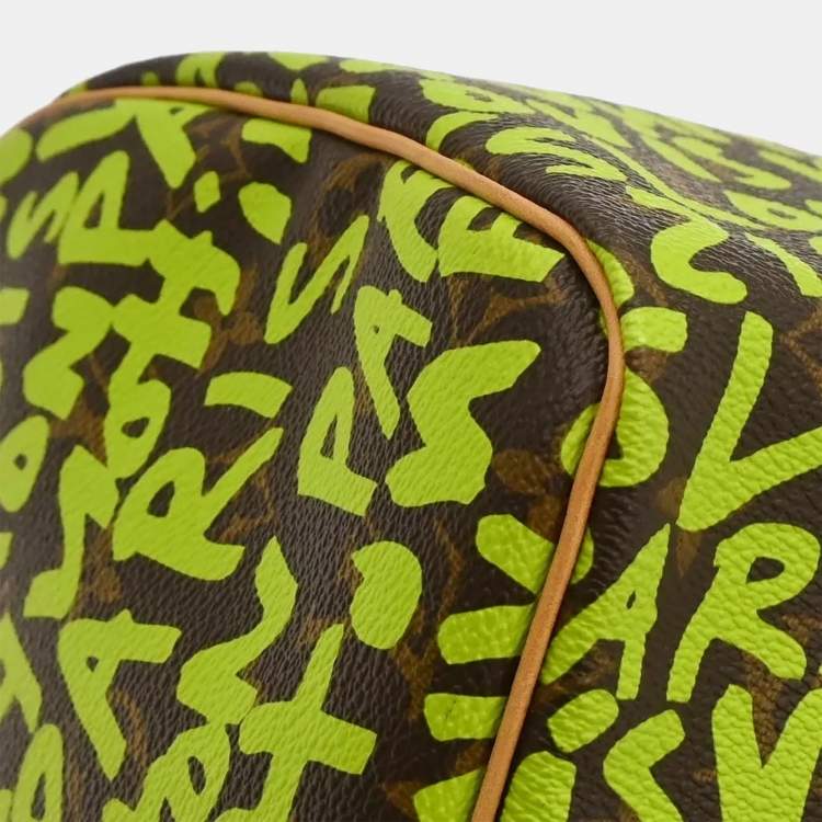 Pre Owned Louis Vuitton Speedy 30 Green Monogram Graffiti Canvas Top Handle Bag