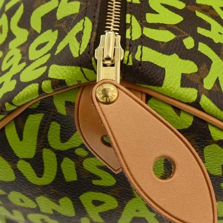 Pre Owned Louis Vuitton Speedy 30 Green Monogram Graffiti Canvas Top Handle Bag