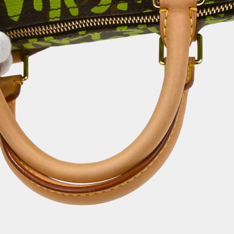 Pre Owned Louis Vuitton Speedy 30 Green Monogram Graffiti Canvas Top Handle Bag