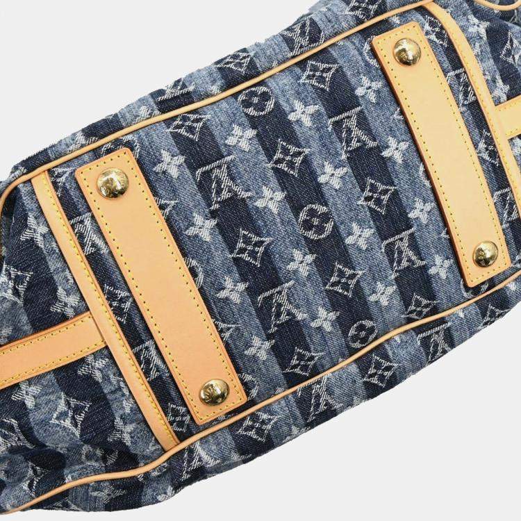 Pre Owned Louis Vuitton Cabas Raye GM Blue Monogram Denim Tote Bag