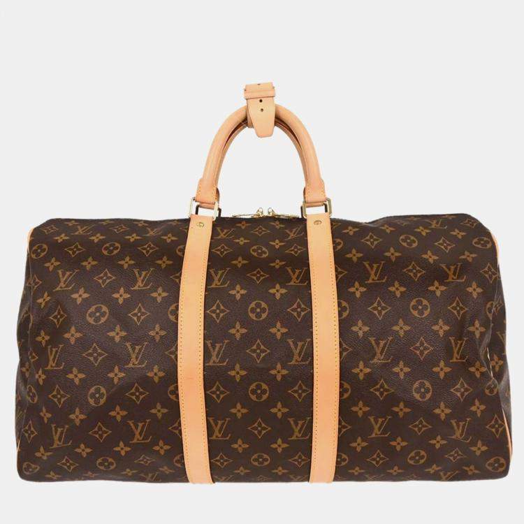 Pre Owned Louis Vuitton Keepall 50 Brown Monogram Canvas Duffle Bag