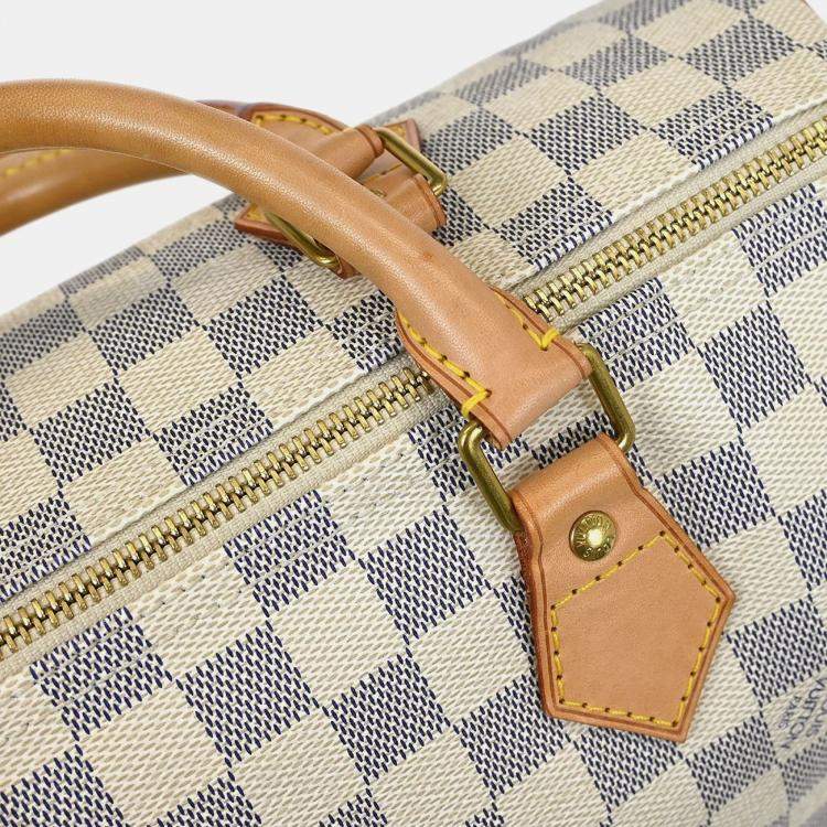 Pre Owned Louis Vuitton Speedy 30 White Damier Azur Canvas Top Handle Bag