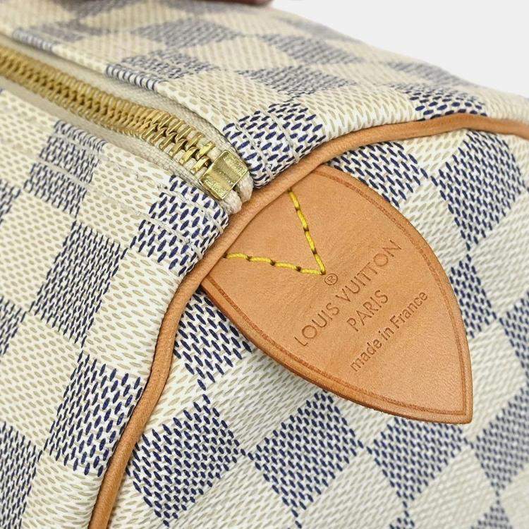 Pre Owned Louis Vuitton Speedy 30 White Damier Azur Canvas Top Handle Bag